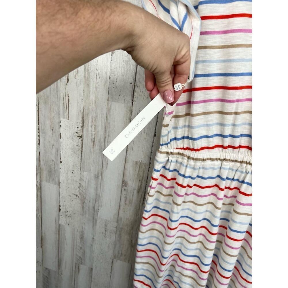 Caslon Striped Shirt Dress Short Sleeve Drawstring Casual Size S with Pockets - Picture 10 of 12